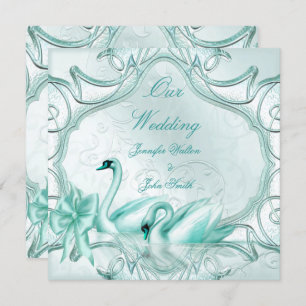 Elegant Wedding Aquamarin Blue Swans Bow Einladung