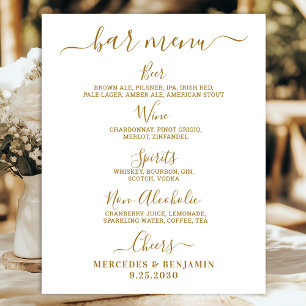 Elegant Wedding Bar Gold Personalized Drink Menu  Poster