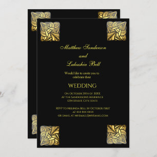 Elegant Wedding Black Gold Einladung