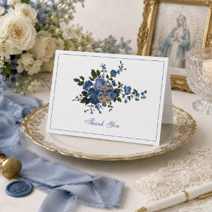 Elegant Wedding Blue Floral Religious Dankeskarte