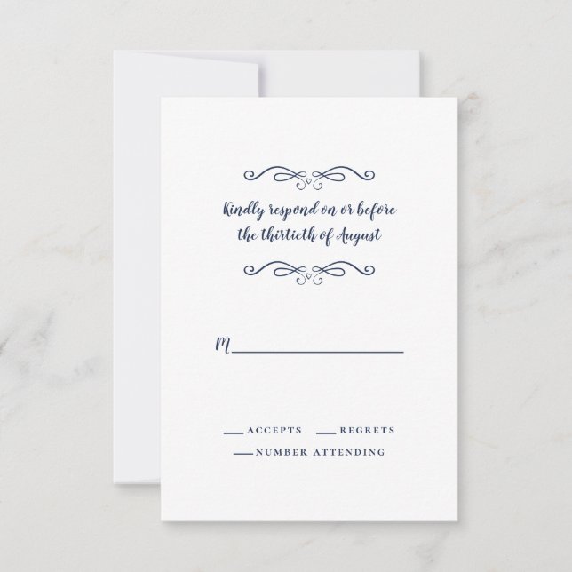 Elegant Wedding Blue White Classic Minimalistisch RSVP Karte (Vorderseite)