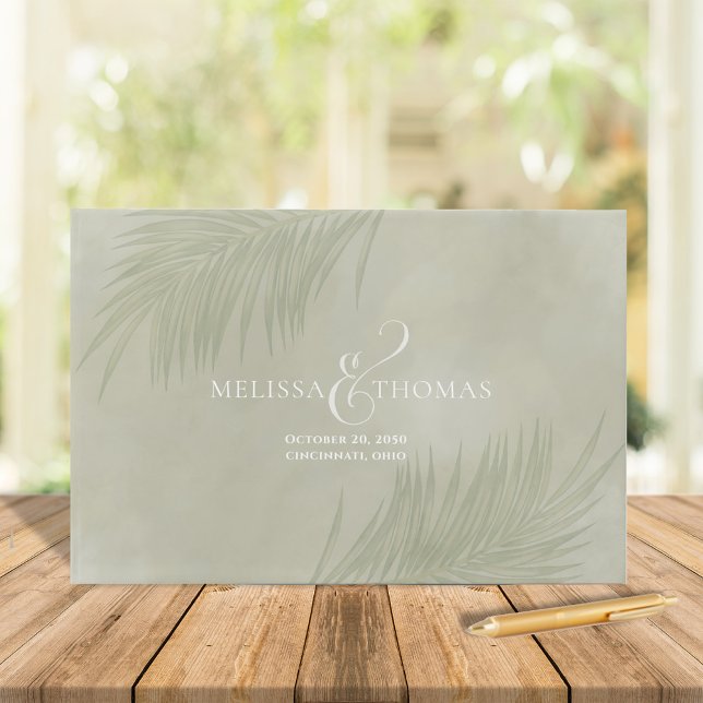 Elegant Wedding Boho Minimalistisch Palm Blätter Gästebuch (Elegant palm leaves botanical wedding guest book.)