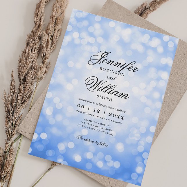 Elegant Wedding Bokeh Lights Romantic Navy Blue Einladung (Elegant Wedding Bokeh Lights Romantic Navy Blue Invitation)
