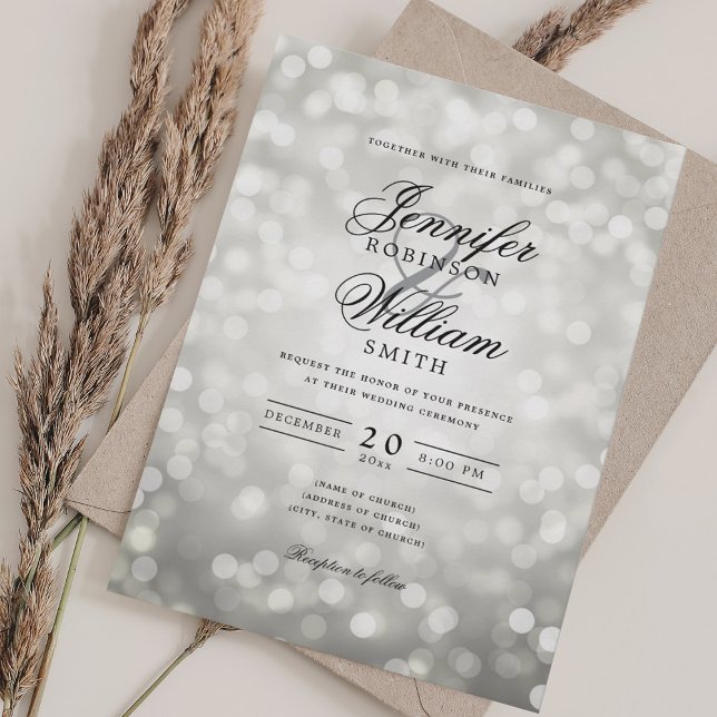 Elegant Wedding Bokeh Lights Romantisches Silber Einladung (Elegant Wedding Bokeh Lights Romantic Silver Invitation)