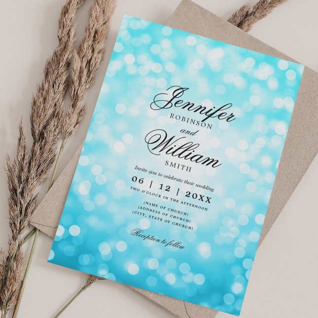 Elegant Wedding Bokeh Lights Romantisches Türkis Einladung (Elegant Wedding Bokeh Lights Romantic Turquoise Invitation)