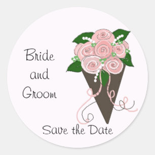 Elegant Wedding Bouquet Save the Date Runder Aufkleber