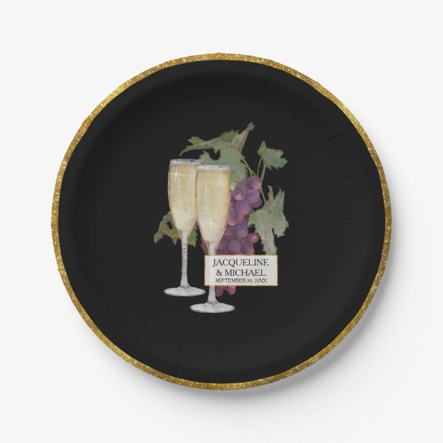 Elegant Wedding Bridal Verlobung Deco Champagne Pappteller (Vorderseite)