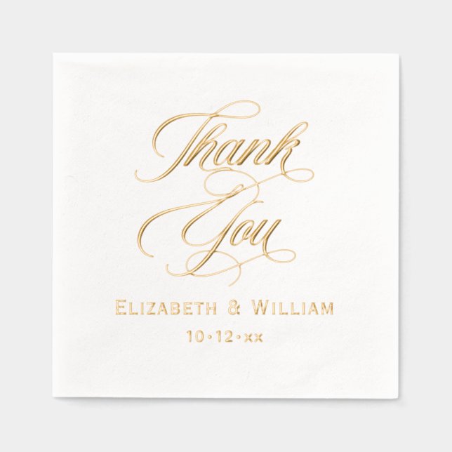 Elegant Wedding Bride Groom Date Danke, #2 Servietten Mit Folie (Vorderseite)