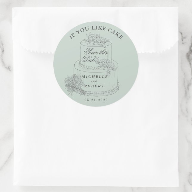 Elegant Wedding Cake Pastel Save the Date Runder Aufkleber (Tasche)
