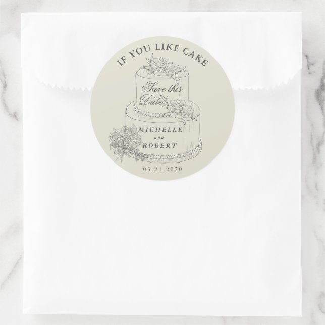 Elegant Wedding Cake Pastel Save the Date Runder Aufkleber (Tasche)