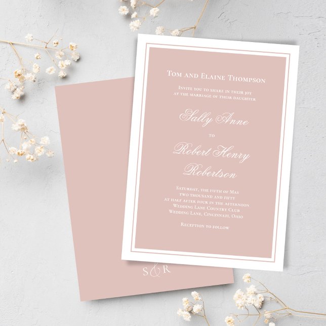 Elegant Wedding Calligraphy Blush Pink Script  Einladung (Blush pink wedding invitations template. )