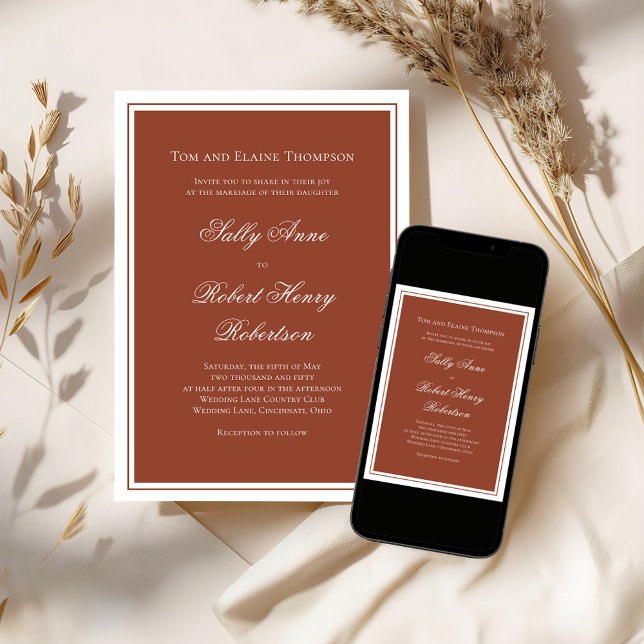 Elegant Wedding Calligraphy Burgundy Script  Einladung (Simple minimalist wedding invitation template.)