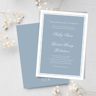Elegant Wedding Calligraphy Dusty Blue Script Einladung