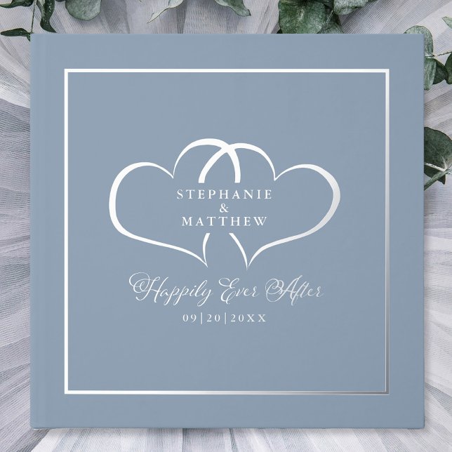 Elegant Wedding Calligraphy Foto Hearts Silver Gästebuch (Elegant Wedding Calligraphy Photo Hearts Silver Foil Guest Book)