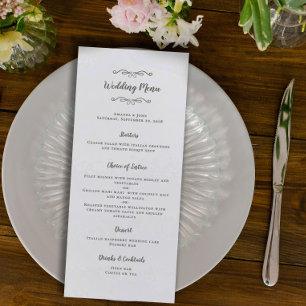 Elegant Wedding Calligraphy Gray White Dinner Chic Menükarte