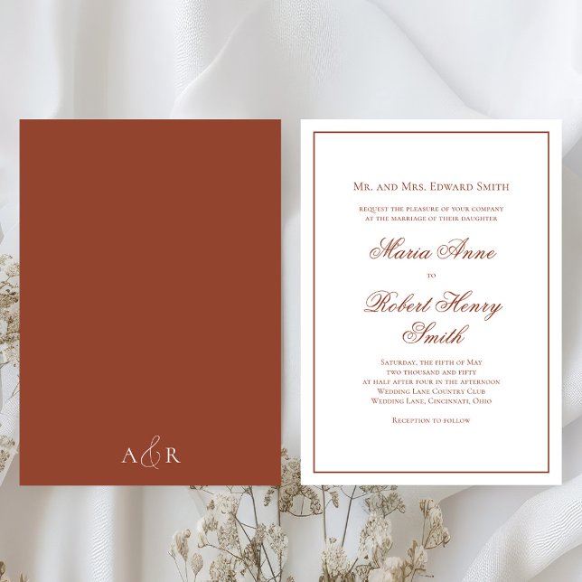 Elegant Wedding Calligraphy Script Burgundy Einladung (Elegant calligraphy script with burgundy rust color theme. )