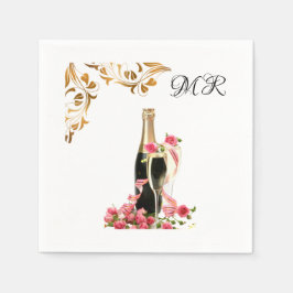 Elegant Wedding Champagne Monogram Cocktail Napkin Serviette