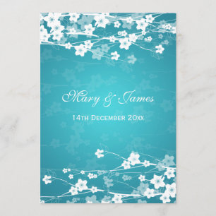 Elegant Wedding Cherry Blossom Blau Einladung