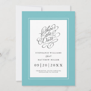 Elegant Wedding Chic Calligraphy Aqua Blue Green Save The Date