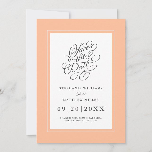 Elegant Wedding Chic Calligraphy Trendy Peach Chic Save The Date (Vorderseite)