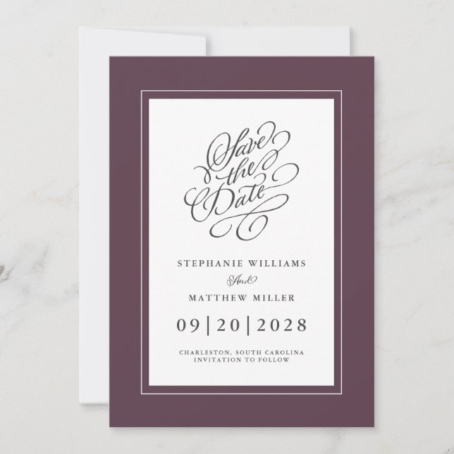 Elegant Wedding Chic Trendy Script Moody Lila Save The Date (Vorderseite)