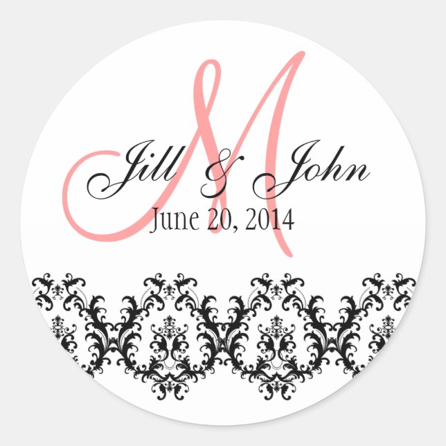 Elegant Wedding Coral Monogram Save the Date Runder Aufkleber (Vorderseite)