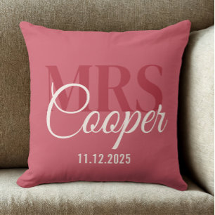Elegant Wedding Couple Name Red Ivory Farbe Kissen