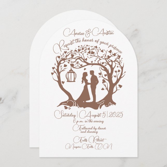 Elegant Wedding Couple Tree Gerahmt Brown Einladung (Vorne/Hinten)
