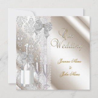 Elegant Wedding Damask Cream White Champagne Einladung