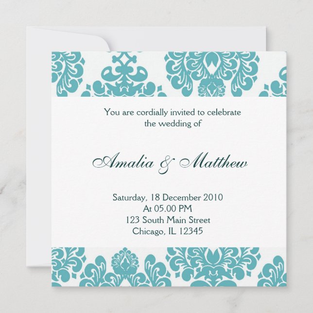 Elegant Wedding Damask Einladung (Vorderseite)