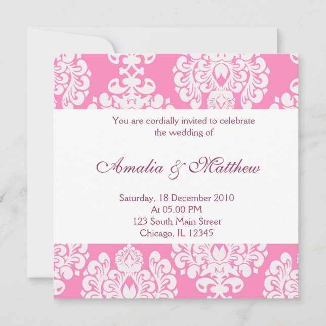 Elegant Wedding Damask Einladung (Vorderseite)