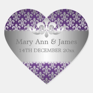 Elegant Wedding Date Lilie Lila Herz-Aufkleber