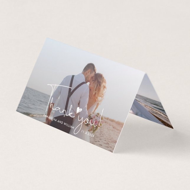 Elegant Wedding Day 2 Photos Thank You Card (Vorderseite)