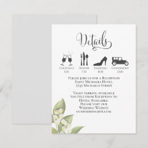 Elegant Wedding Details Seite Grüne Timeline Begleitkarte