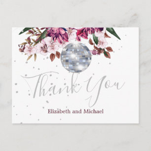 Elegant Wedding Disco Silver Danke Postcard Postkarte