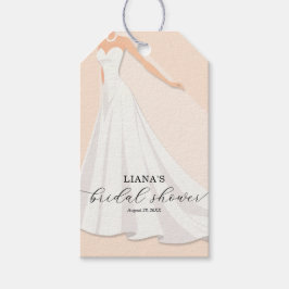 Elegant Wedding Dress Bridal Shower Peach Favor Geschenkanhänger