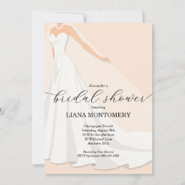 Elegant Wedding Dress Peach Bridal Shower Einladung