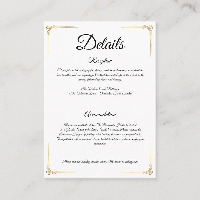 Elegant Wedding Enclosure Card Gold Details Insert (Vorderseite)