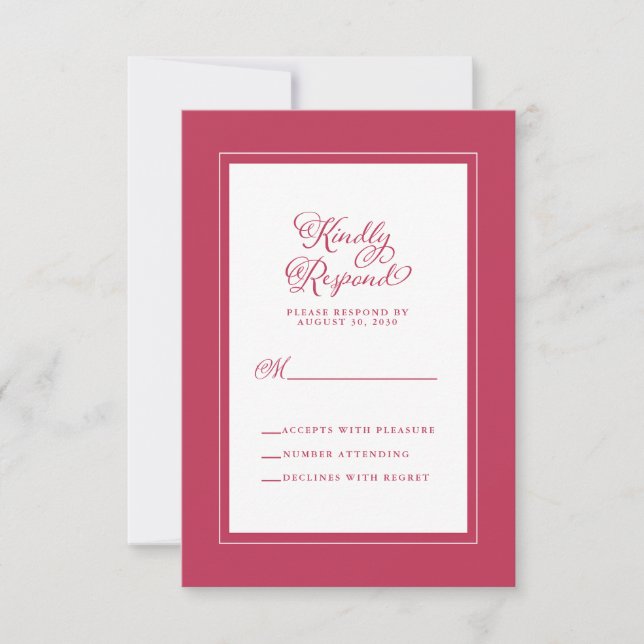 Elegant Wedding Enclosure Trendy Magenta Red White RSVP Karte (Vorderseite)