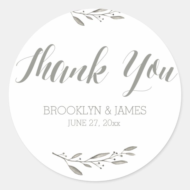 Elegant Wedding Favor Stickers Round Gray Floral (Vorderseite)
