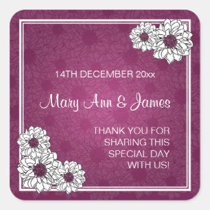 Elegant Wedding Favor Tag Dahlia Floral Berry Pink Quadratischer Aufkleber