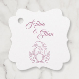 Elegant Wedding Favor Tag - Pink Rose Filigree Geschenkanhänger
