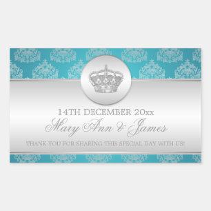Elegant Wedding Favor Tag Royal Crown Blue Rechteckiger Aufkleber