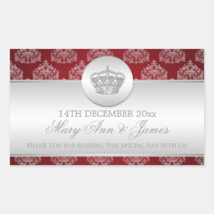 Elegant Wedding Favor Tag Royal Crown Red Rechteckiger Aufkleber