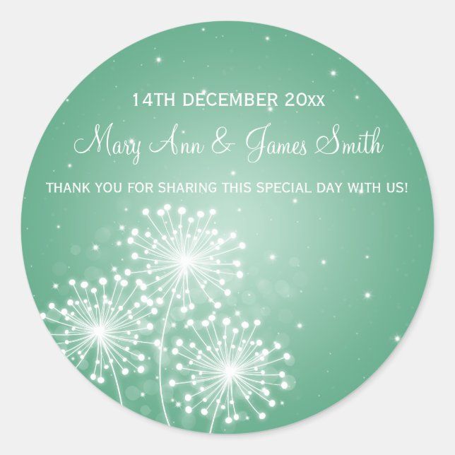 Elegant Wedding Favor Tag Sommer Sparkle Mint Runder Aufkleber (Vorderseite)