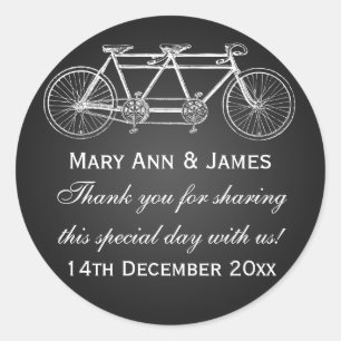 Elegant Wedding Favor Tag Tandem Bike Black Runder Aufkleber