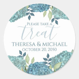Elegant Wedding Floral Blue Hydrangea Leckerei Runder Aufkleber