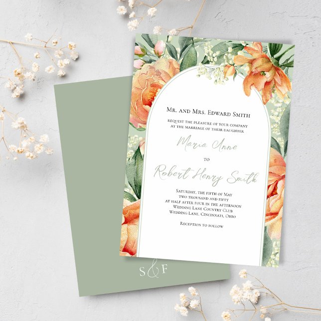 Elegant Wedding Floral Boho Arch Einladung (Wedding beautiful peach floral invitations. )