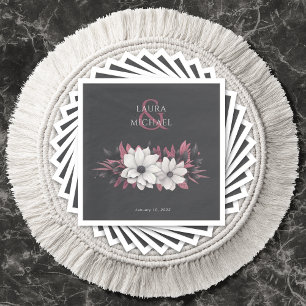 Elegant Wedding Floral Magenta Paper Napkin Serviette