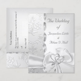 Elegant Wedding Floral Silver White Bow Herz Einladung